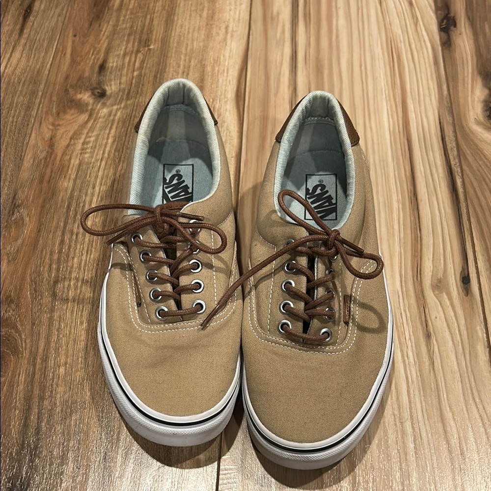 Vans Tan Canvas Sneakers with Skate-Inspired Design
